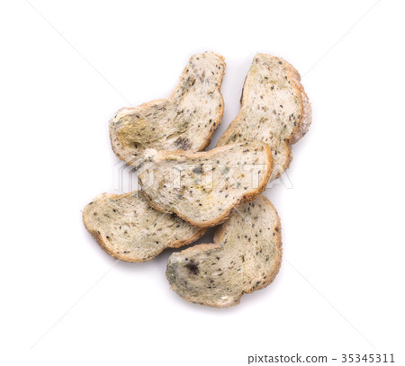 Mold on bread isolated on white. Top view Mold on bread isolated on white. Top view 35345311