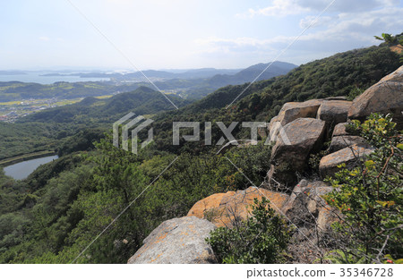 View Bisan Seto from the side of Hachijoiwa mountain trail in Kojima Peninsula 35346728