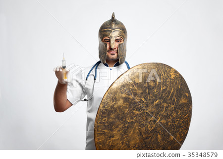 Male doctor wearing medieval armor 35348579
