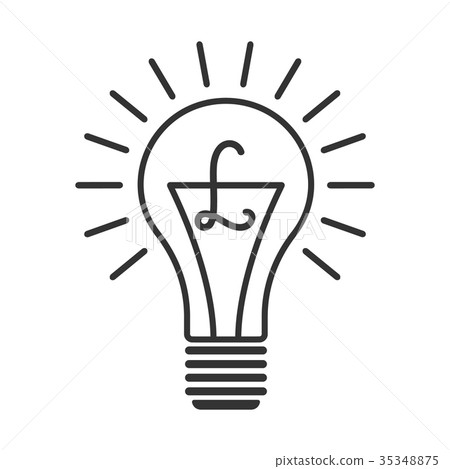 Black outline vector lightbulb with pound currency 35348875