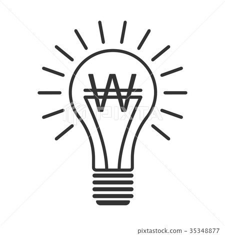 Black outline vector lightbulb with korean won 35348877