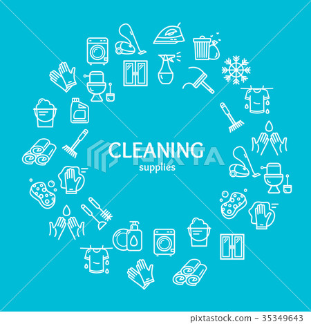 Household and Cleaning Tools Color Round Design Household and Cleaning Tools Color Round Design 35349643