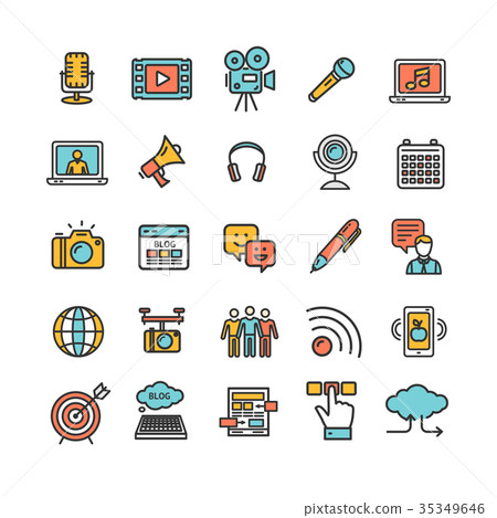 Blogging Color Thin Line Icon Set. Vector Blogging Color Thin Line Icon Set. Vector 35349646
