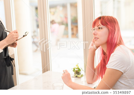 German woman enjoying a cafe German woman enjoying a cafe 35349897
