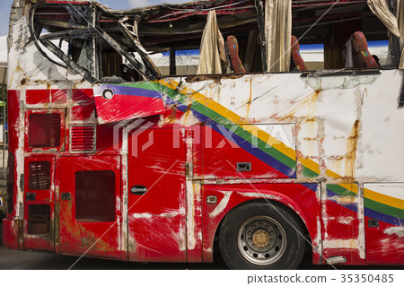 Bus broken from accident. broken glass. Bus broken from accident. broken glass. 35350485