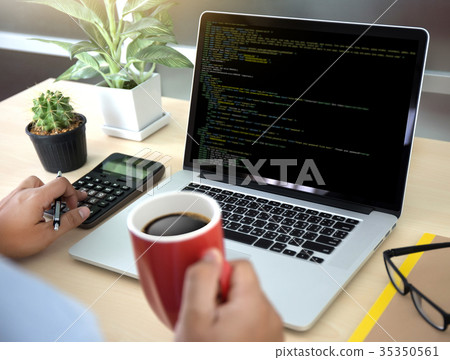 Developer Team Working Laptop Computer Developer Team Working Laptop Computer 35350561