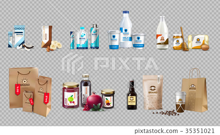 Vector Realistic Food Products Milk and Honey Bottles Set Colletction 35351021