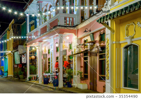 Small street in old town in Phuket town at evening 35354490
