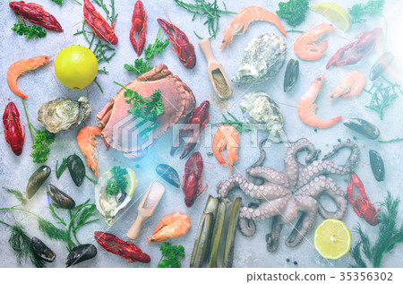 Seafood background - fresh mussels, molluscs 35356302