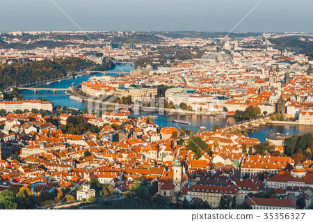 old town in Prague, Czech republic, red tile roofs 35356327