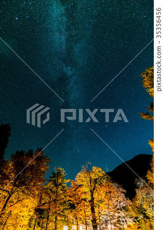 Milky Way and autumn leaves in Kamikochi Milky Way and autumn leaves in Kamikochi 35356456