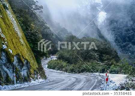 Frozen road on the Haast Pass Frozen road on the Haast Pass 35358481