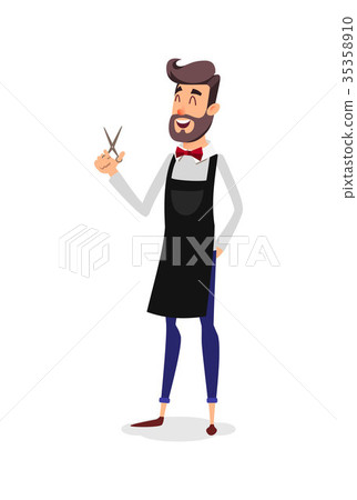 Cartoon Successful Hairdresser In An Apron With A Stock