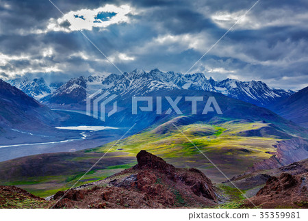 HImalayan landscape in Himalayas with river HImalayan landscape in Himalayas with river 35359981