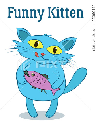 Cartoon Cat with Fish 35360111