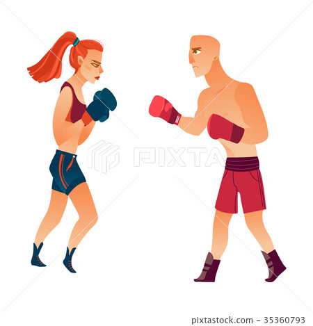 vector flat muscular althlete boxer woman, man 35360793