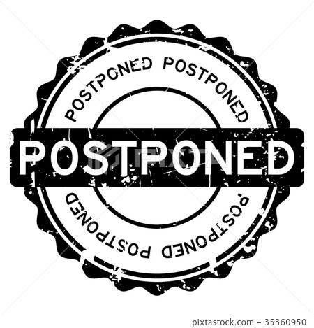 Grunge black postponed word round rubber stamp 35360950