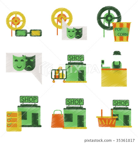 Set of Flat Icons in Shading Style cinema Set of Flat Icons in Shading Style cinema 35361817