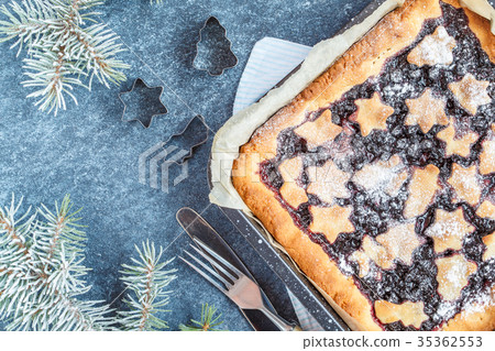 Sweet Christmas berry pie in Christmas decorations Sweet Christmas berry pie in Christmas decorations 35362553