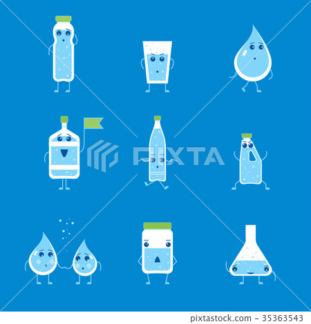 Cartoon Water Funny Emotions Bottle Set. Vector Cartoon Water Funny Emotions Bottle Set. Vector 35363543