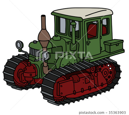 Old green caterpillar tractor 35363903
