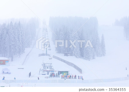 Ski resort, lift, mountains panorama 35364355