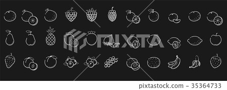 Outline white linear web icon set Fruit berries Outline white linear web icon set Fruit berries 35364733