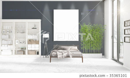Fashionable modern loft interior with empty frame Fashionable modern loft interior with empty frame 35365101