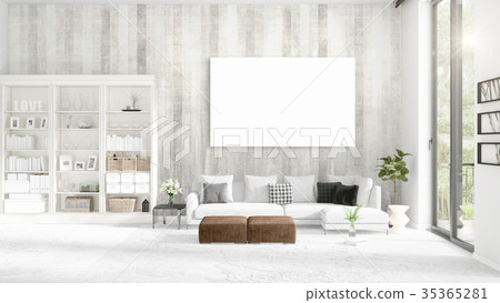 Fashionable modern loft interior with empty frame Fashionable modern loft interior with empty frame 35365281