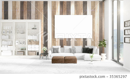 Fashionable modern loft interior with empty frame Fashionable modern loft interior with empty frame 35365297