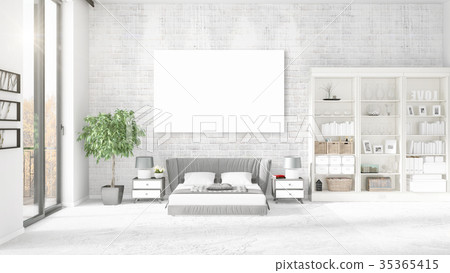 Fashionable modern loft interior with empty frame Fashionable modern loft interior with empty frame 35365415