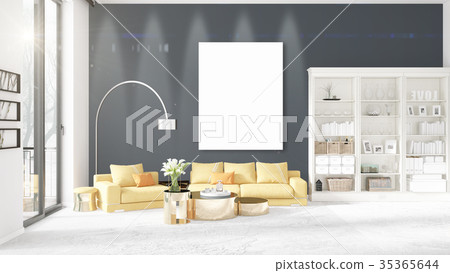 Fashionable modern loft interior with empty frame Fashionable modern loft interior with empty frame 35365644