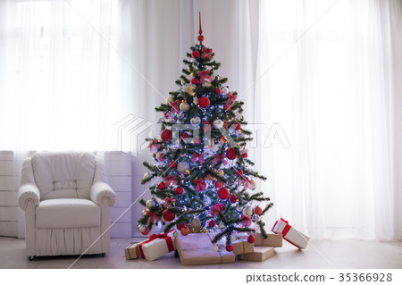 White room decorated for Christmas new year tree White room decorated for Christmas new year tree 35366928