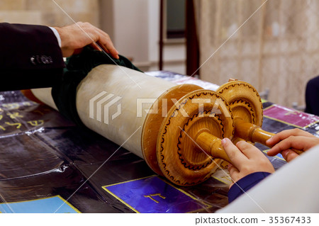 old torah scroll book close up detail 35367433