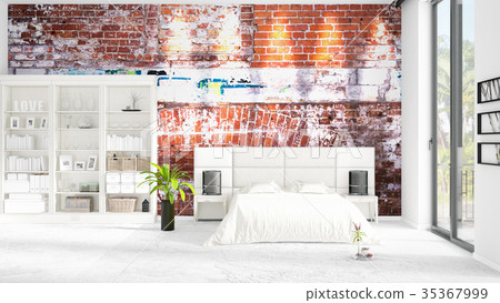 Scene with brand new interior with white rack and 35367999