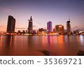 Cityscape in reflection of Saigon at twilight. 35369721
