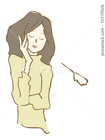 Annoyed woman yellow knit cut Annoyed woman yellow knit cut 35370926