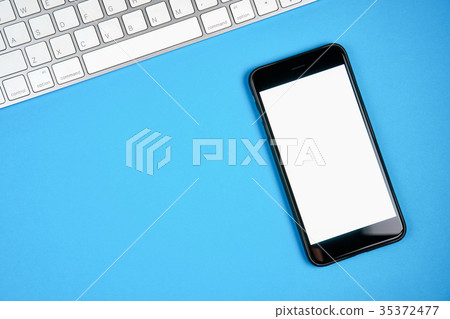 Black screen smartphone blank and keyboard. Black screen smartphone blank and keyboard. 35372477