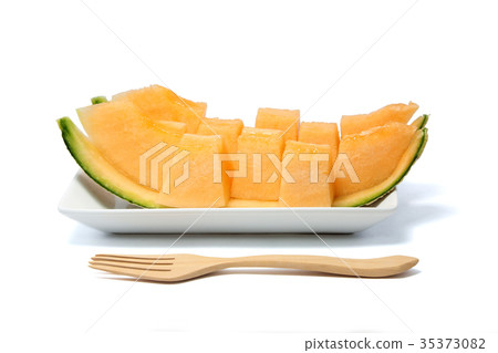 Melon or cantaloupe sliced on white background. Melon or cantaloupe sliced on white background. 35373082