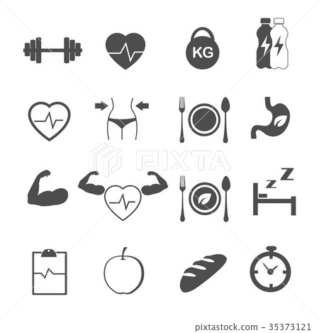 fitness and healthy care icons set vector 35373121