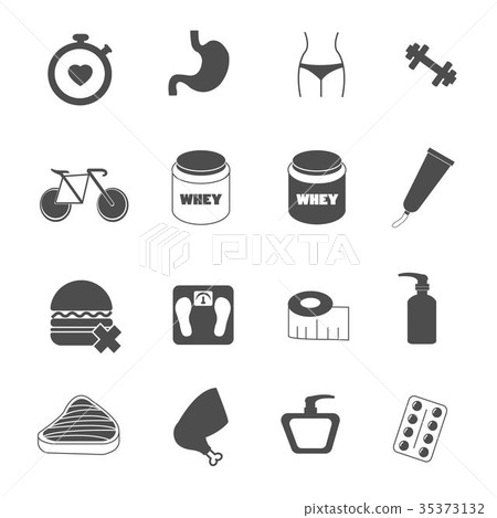 fitness, healthy care, food and detox icons set ve 35373132