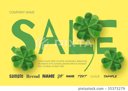 Yellow poster with clover banner and flyer design. 35373279