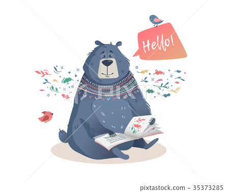 Illustration of a bear with fairy tales book. 35373285