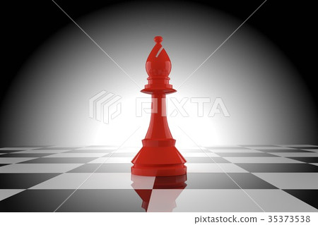 red chess bishop on chessboard in 3D rendering 35373538