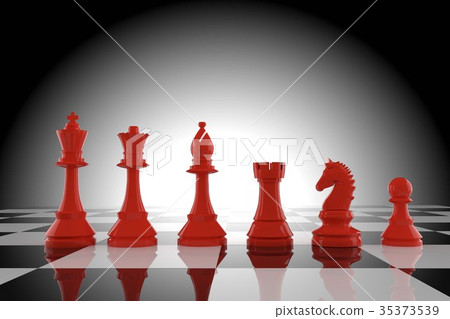 red chess figures on board in 3d rendering 35373539