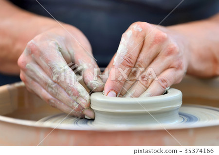 Potter making ceramic pot on the pottery wheel Potter making ceramic pot on the pottery wheel 35374166