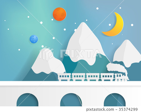 train on bridge with mountain and star 35374299