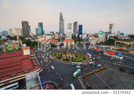 Downtown Saigon and Ben Thanh Market in sunset 35374362
