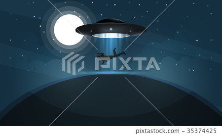 UFO kidnaps a person - cartoon illustration 35374425