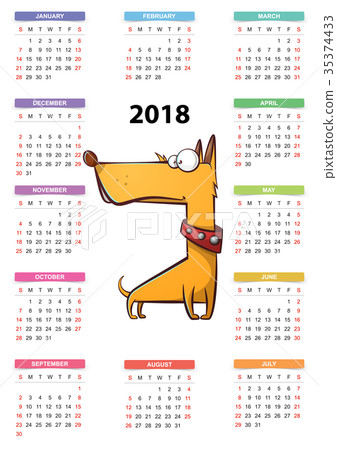 Yellow dog - calendar 2018 year. Yellow dog - calendar 2018 year. 35374433